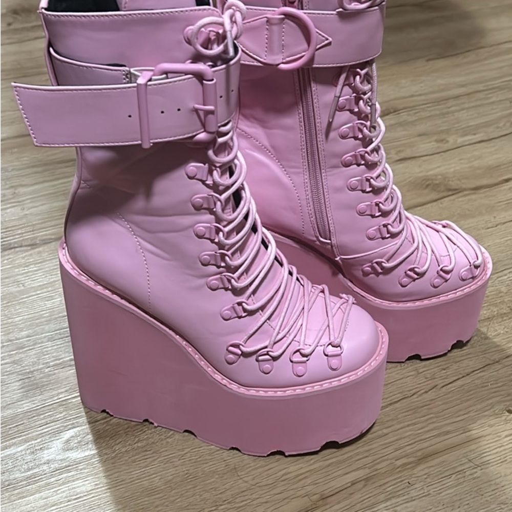 Pink Platform Lace-Up Boots